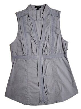 Express Essential Stretch Collarless VNeck Tailored Gray Cotton Top Size XS/TP
